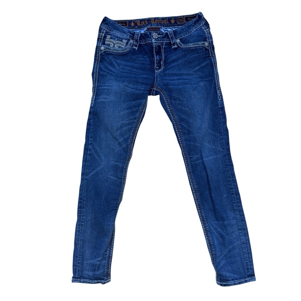 Rock Revival Sherry Easy Skinny Jeans Size 30 Women Distressed Embroidered Logo